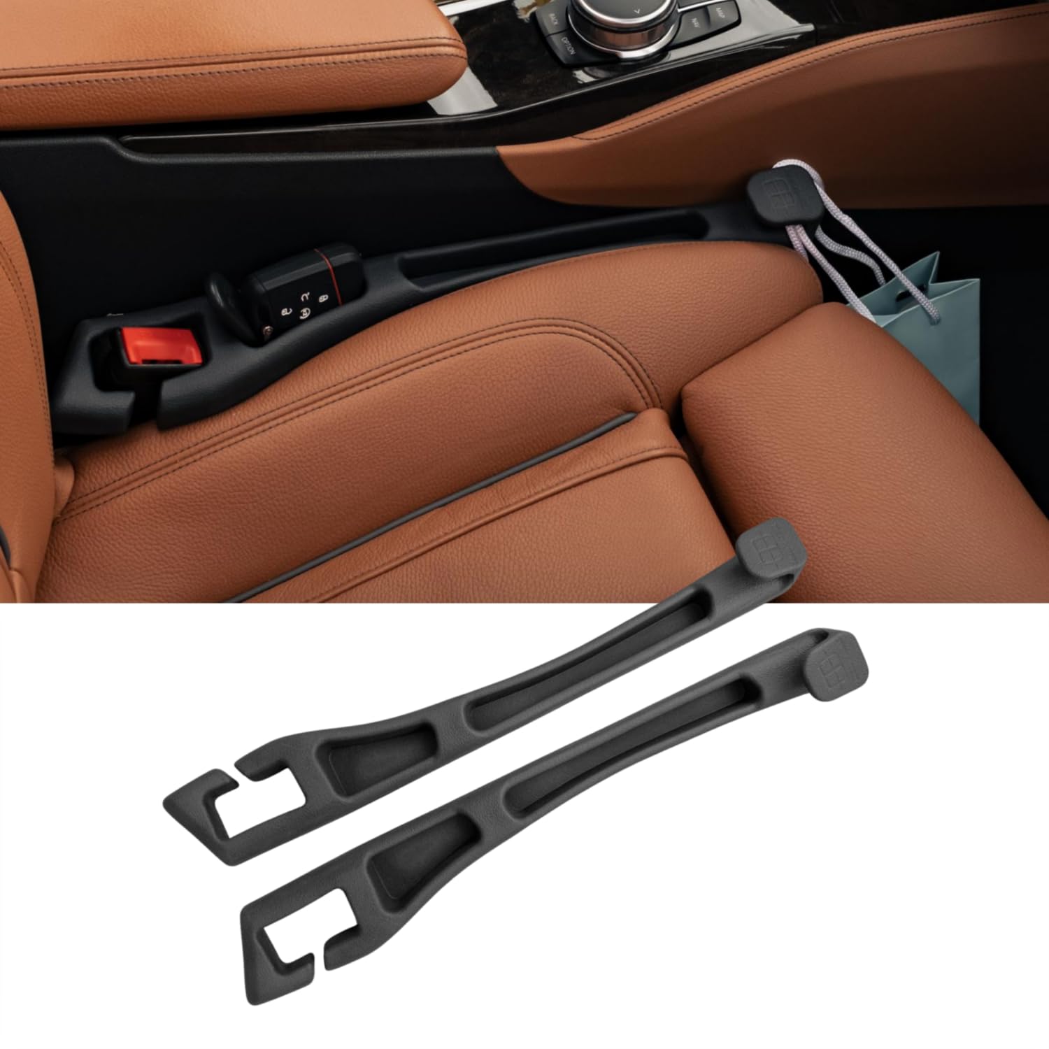 GapVault Car Seat Gap Filler and Organizer with Integrated Hook (Set of 2) – Blocks Lost Items, Holds Phone, Keys and Wallet – Universal Fit for Cars, SUVs and Trucks