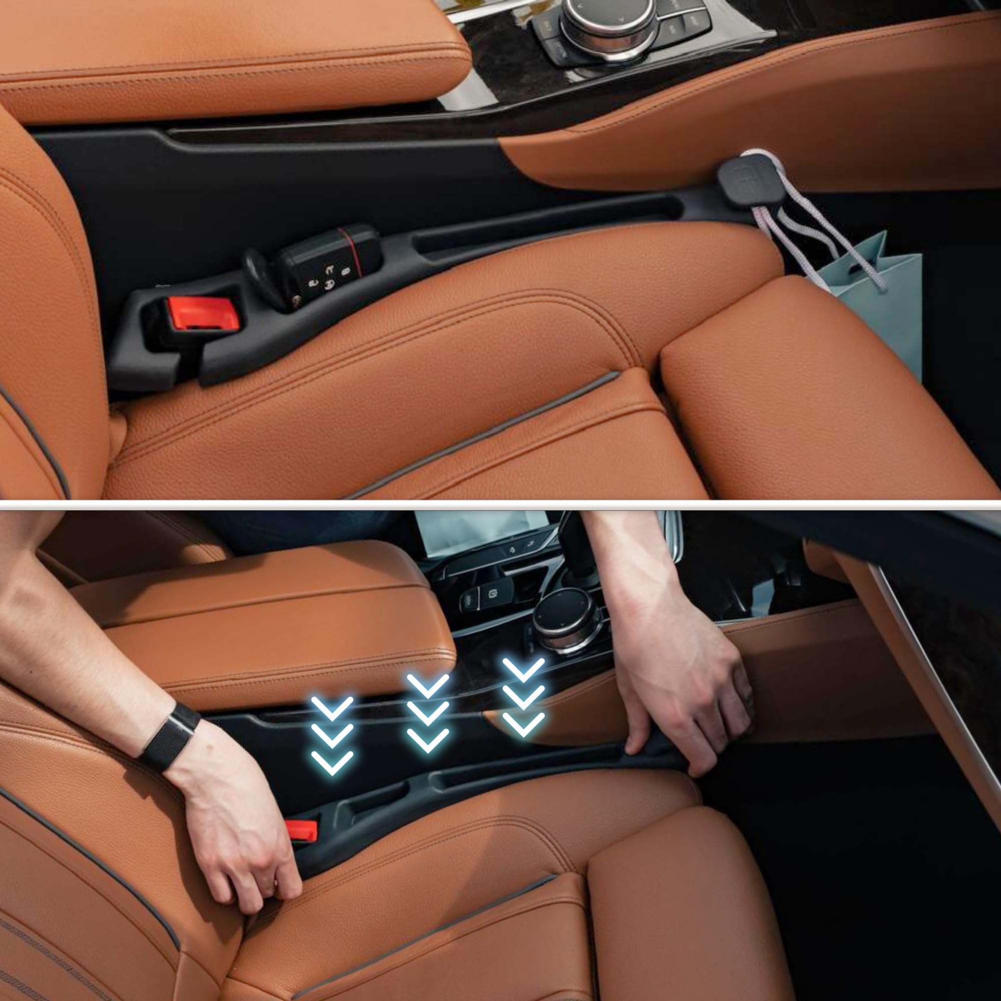 GapVault Car Seat Gap Filler and Organizer with Integrated Hook (Set of 2) – Blocks Lost Items, Holds Phone, Keys and Wallet – Universal Fit for Cars, SUVs and Trucks